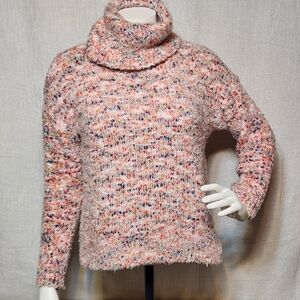 Warm & Cozy Lifestyle Confetti Fuzzy Turtle Neck Cowl Sweater Colorful Large